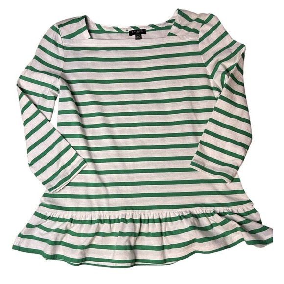 Womens Talbots Square‎ Neck 3/4 Sleeve Top Size P Peplum FlowY Hem Striped Green - Picture 1 of 4